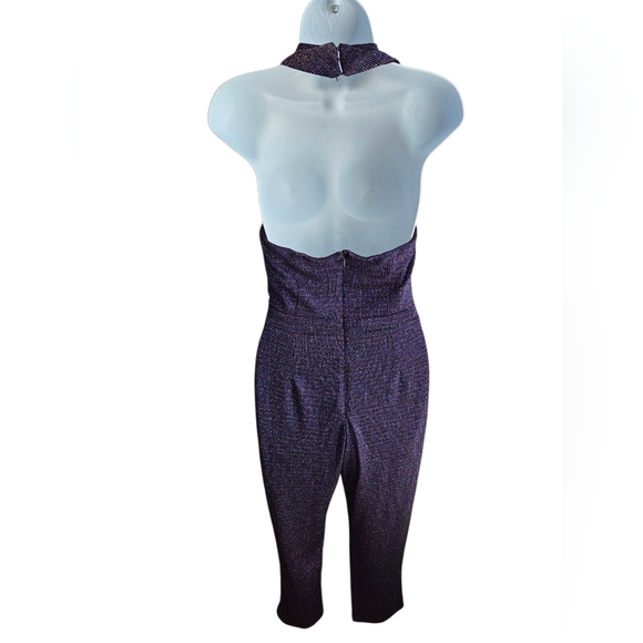 Harlyn Navy Blue Rainbow Shimmer Cowl Neck Jumpsuit Size S - Picture 2 of 4